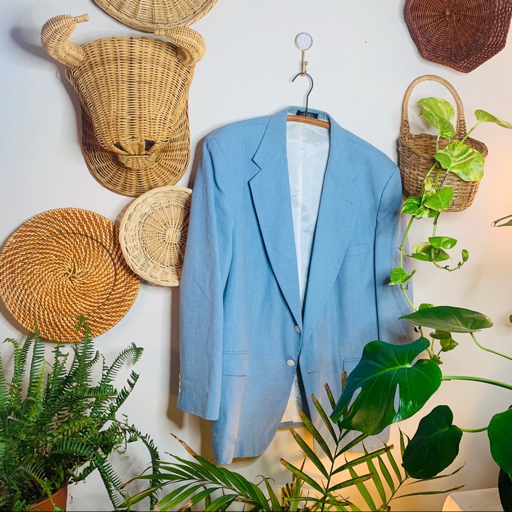 vintage oversized linen blue oversized blazer - Picture 5 of 7